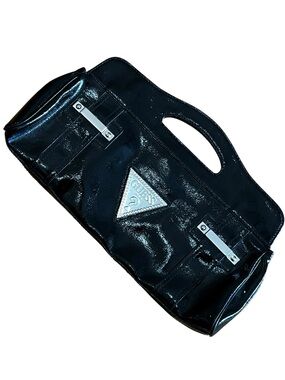 Guess Black Patent Triangle Logo Large Clutch style Bag